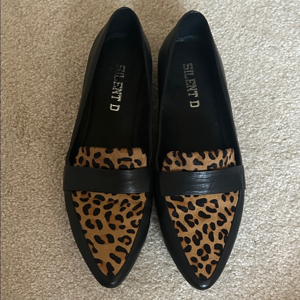 Silent D Black and Leopard Print Loafers